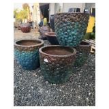 (4) Copper/Green Daisy Pots