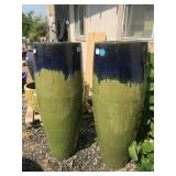 (2) Large and Tall Blue/Green Pots