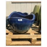 (2) Medium Large Wavy Top Blue Pots