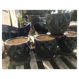 (4) Smaller Geometric Blue Pots