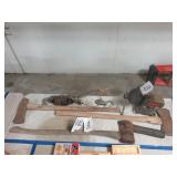 Assorted Lot of Axes, Wench, Wilton Vise