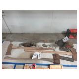Assorted Lot of Axes, Wench, Wilton Vise