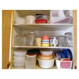 Contents of Cabinet - Plastic ware, Glasses, S&P