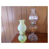 Green Glass Oil Lamp, Oil Lamp with