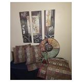 3 piece wall decor, pillows, circular decor