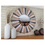 Fireplace decor and circular mirror