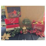 Red and Green Christmas Pillow and Elf