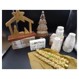Wooden Nativity, Table Block, LED Tree, s/3