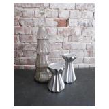 Mercury Glass LED Tree, Silver Candle Holders