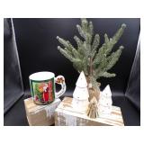 Evergreen Burlap wrapped Tree, S/3 Porcelain