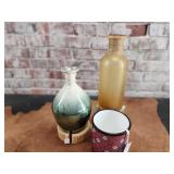 Amber Glass Vase, Mirrored Green Glass Vase,