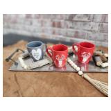 Hammered Silver Tray, Cocoa Mugs, Wooden &