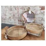 Wooden Trays with Leather Handles, Gold Framed