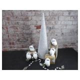 30" Tree, Owl Ornaments, Silver garland