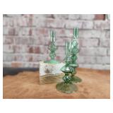 Delicate Green Glass Candlestick Holders