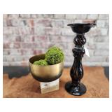 Gold Metal Bowl with Moss Balls, Black & Gold