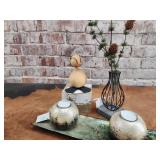 Porcelain Tray & Votive Candle Holders, Metal &