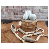 Gold Metal & Wood Riser, Small Vases, wood &