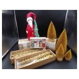 Porcelain Santa Figure, S/4 Gold Brush Trees,