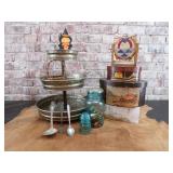Galvanized Tiered Tray, Antique Trinket Boxes,
