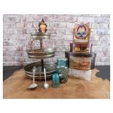 Galvanized Tiered Tray, Antique Trinket Boxes,