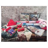 Mixed Lot of Christmas blankets, pillows, towels