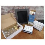 Glass Votive Holders and candles, picture frame