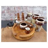 Wooden Lazy Susan, Soup Crocks, Wooden