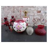 Hurricane Lamp, Candlestick Holders, Iron Table