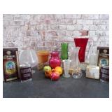 Vases, Tins, Hobnail Glass Vase, Faux Resin Fruit