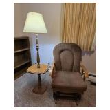Oak Glider with Side Table Lamp
