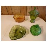 Green & Amber Glass Serving Pieces, Candy Dishes