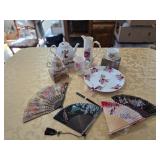 Rose Porcelain Serving Pieces, Oriental Fans