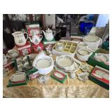 Large Lot of Christmas Dishes, Holly/Ivy Pattern