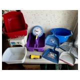 Dust Pans, Plastic Tubs, Stool, Flashlight,