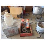 Vintage Milk Can and Glass Bottle, Coke Crate,