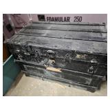 Early American wooden trunk and contents