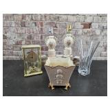 Anniversary Clock, Lenox vase, porcelain lamps,