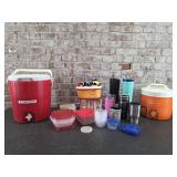 Drink coolers, insulated travel mugs, plastic