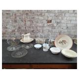Stoneware pitcher/bowl, decorative plates,