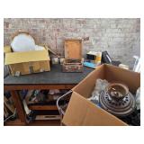 MCM Jigsaw in wooden box, hardwired ceiling lights