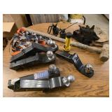 Ball hitches, sledge hammer, gloves, oil cans