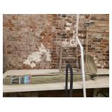 Patio umbrella, log rack, flag pole w/solar light,