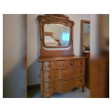 Antique Oak Serpentine Dresser w/Mirror