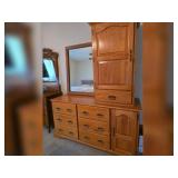 Oak Dresser with Mirror and Hutch
