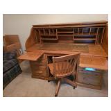 Oak Roll Top Desk with Swivel Chair