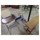 Vintage High Chair, Tricycle, Child Ironing Board