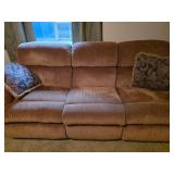 Three-Seat Brown Fabric Reclining Sofa