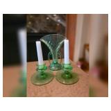 Uranium Glass Vase and Candlesticks Set