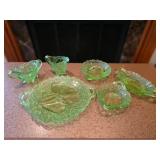 Green Depression & Uranium Glass Fruit Set